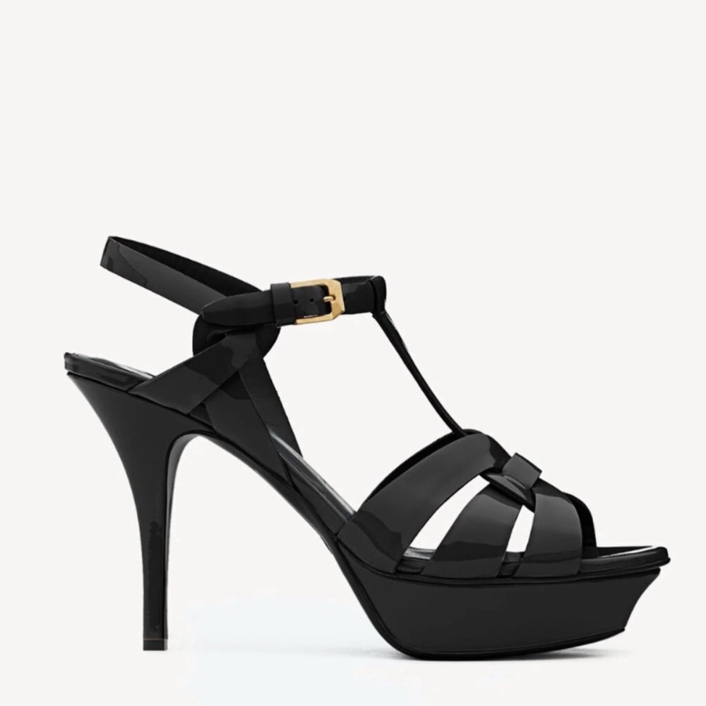 Saint Laurent Black Strappy Platform Heels